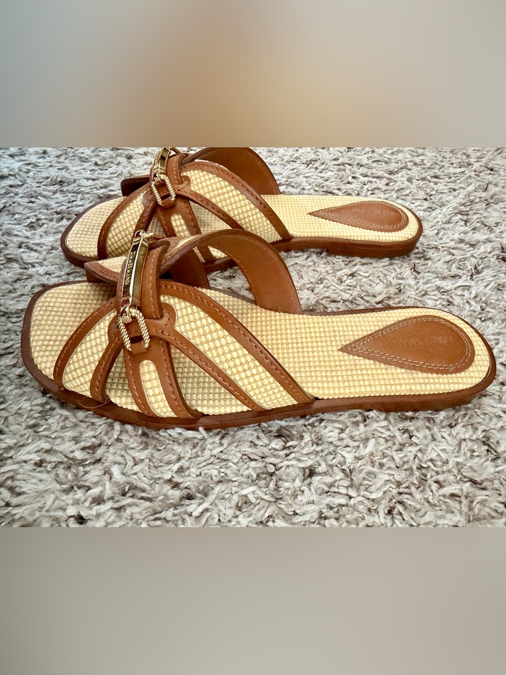 Zimmermann Prisma Raffia Leather Slide Sandals in Natural/Tan View 4